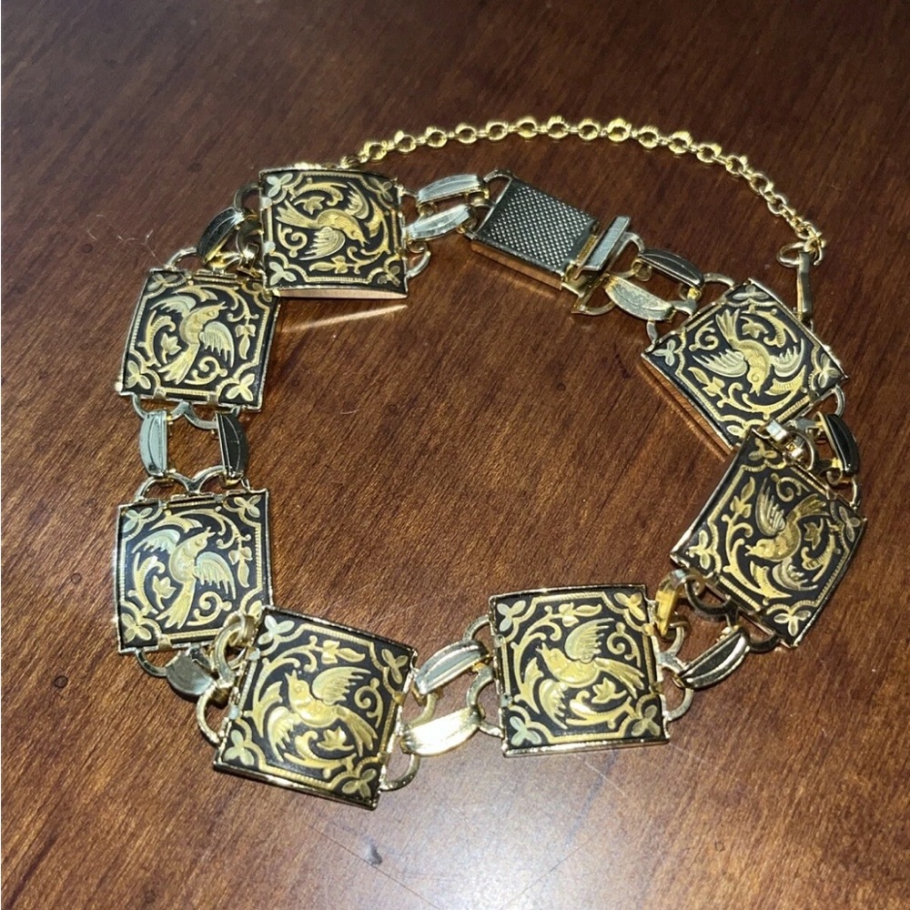 18/24kTS Gold Overlay 8” Bracelet Fashioned In The Spanish Art Of Damasquinado